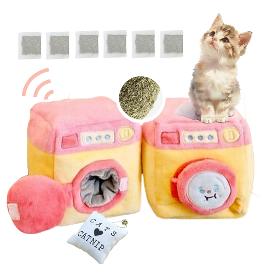 Washer-Themed Cat & Dog Toy | Plush Treat Puzzle with Catnip and Squeaky Sounds