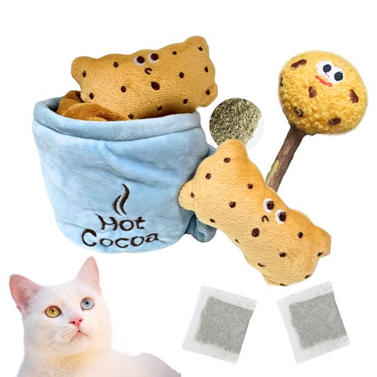 6 PCS Catnip Toys for Cats | Hot Cocoa Treat Puzzle with Silvervine & Crinkle Sounds