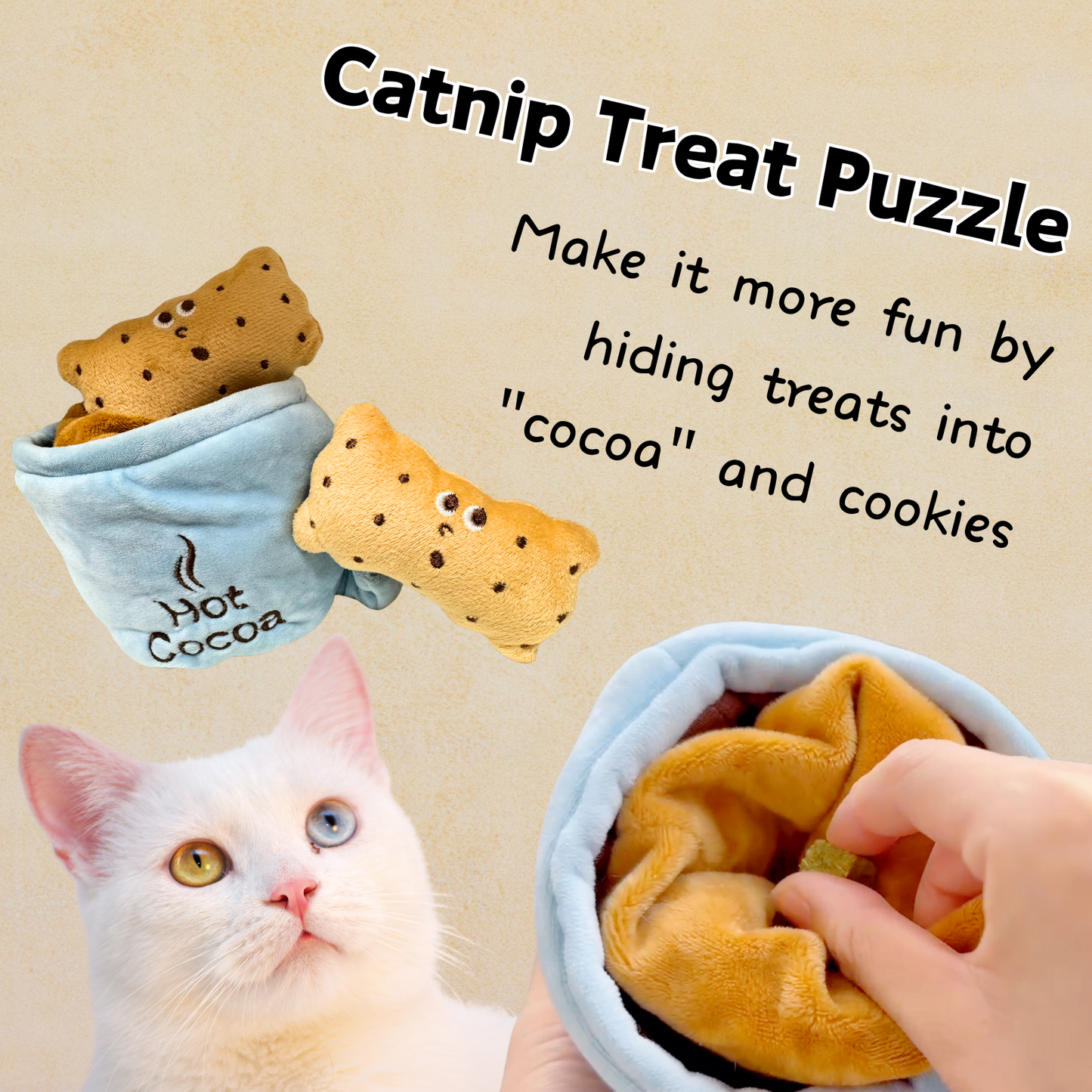 6 PCS Catnip Toys for Cats | Hot Cocoa Treat Puzzle with Silvervine & Crinkle Sounds