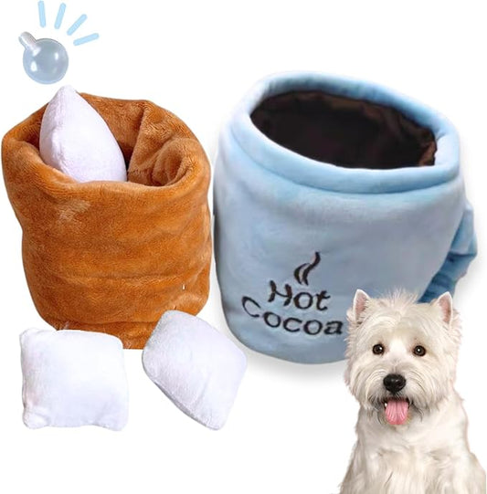 Cute Hot Cocoa Dog Toy Set | Interactive Squeaky Marshmallows & Crinkle Cup for Sniffing Fun