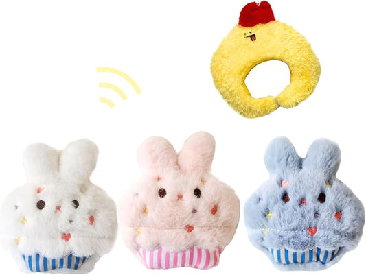 Bunny Cake Dog Toy Set | 3 Squeaky Plush Bunnies & Chick Head Cover for Interactive Play