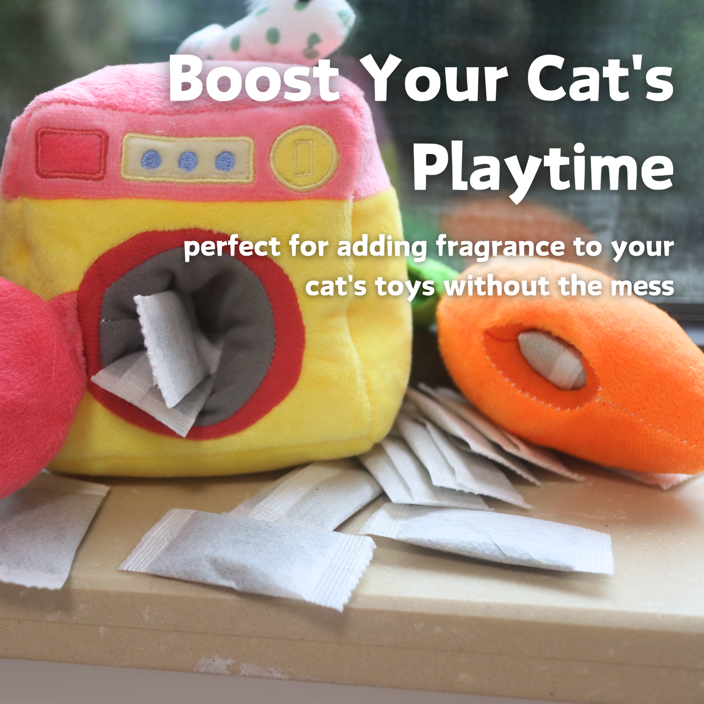 Natural Catnip Tea Bags | Catnip Pouches with Bonus Whale Feather Toy