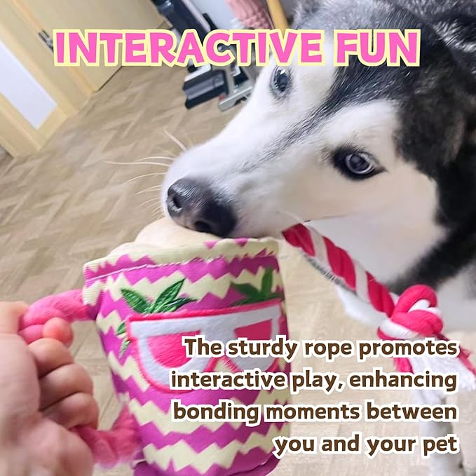 2-in-1 Plush Dog Toy with Rope - Interactive Chew Toy for Puppies, Small, Medium & Large Dogs | Cute Stuffed Rope Cup Design