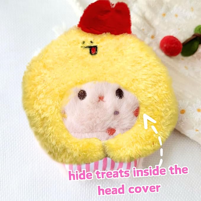 Bunny Cake Dog Toy Set | 3 Squeaky Plush Bunnies & Chick Head Cover for Interactive Play