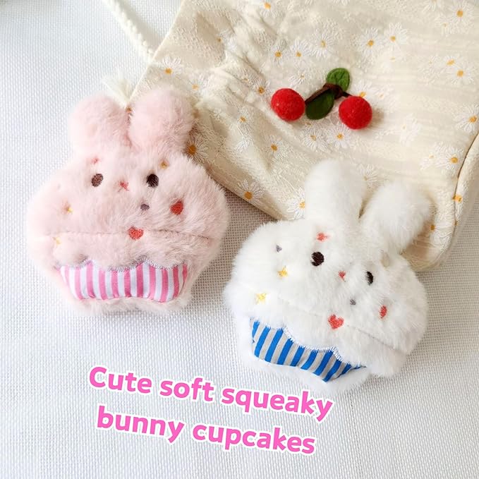 Bunny Cake Dog Toy Set | 3 Squeaky Plush Bunnies & Chick Head Cover for Interactive Play