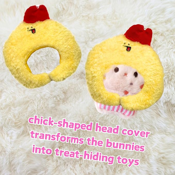 Bunny Cake Dog Toy Set | 3 Squeaky Plush Bunnies & Chick Head Cover for Interactive Play