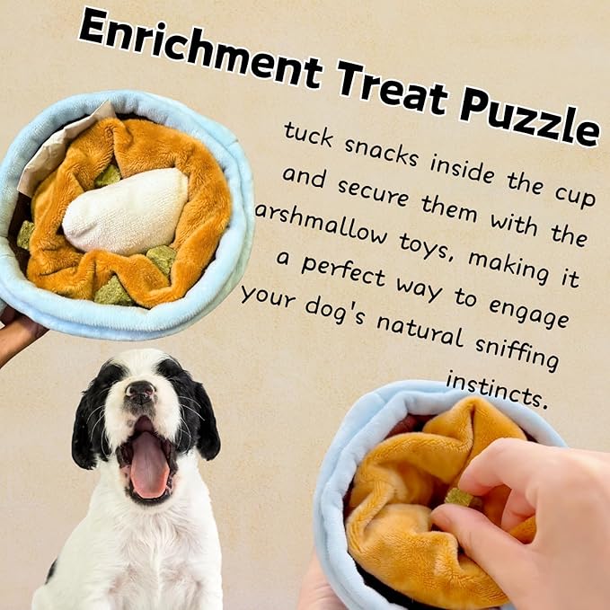 Cute Hot Cocoa Dog Toy Set | Interactive Squeaky Marshmallows & Crinkle Cup for Sniffing Fun