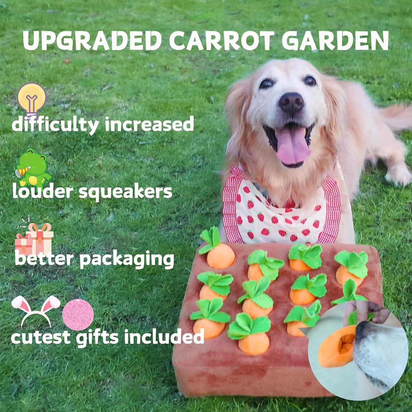 Carrot Puzzle Toy for Dogs | 12 Squeakable Treat-Hiding Carrots & Sponge Mat for Interactive Play"