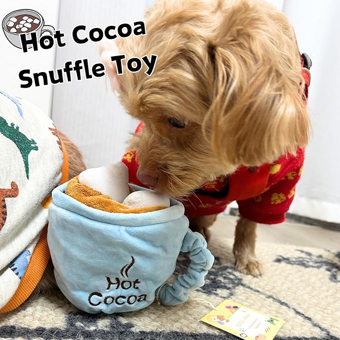 Cute Hot Cocoa Dog Toy Set | Interactive Squeaky Marshmallows & Crinkle Cup for Sniffing Fun