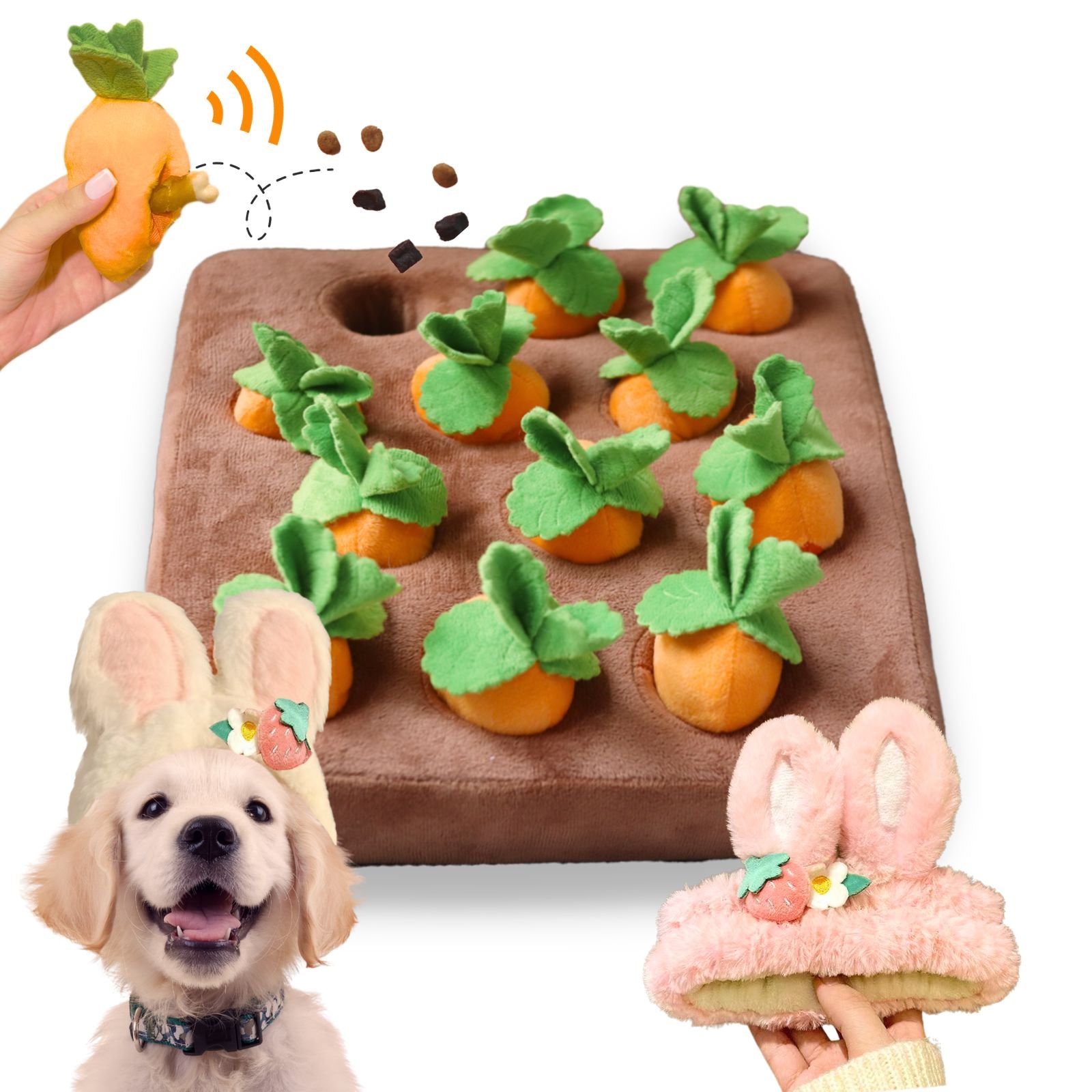 Wovilon Dog Carrot Plush Toy, Dog Chew Toy, Pet Interaction Pull The Carrot Stuffed Toy, Vegetable Toy iFur 12 Squeaky Carrots Enrichment Dog Puzzle