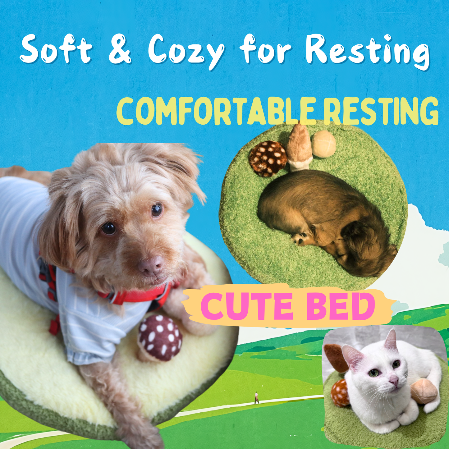 Mushroom Mat Pet Toy & Bed | Dog Snuffle Mat with 3 Crinkle Mushrooms for Treat Hiding | Soft Cushion for Cats, Small Dogs, & Owners | Washable Interactive Play & Cozy Rest