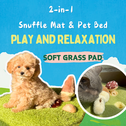 Mushroom Mat Pet Toy & Bed | Dog Snuffle Mat with 3 Crinkle Mushrooms for Treat Hiding | Soft Cushion for Cats, Small Dogs, & Owners | Washable Interactive Play & Cozy Rest